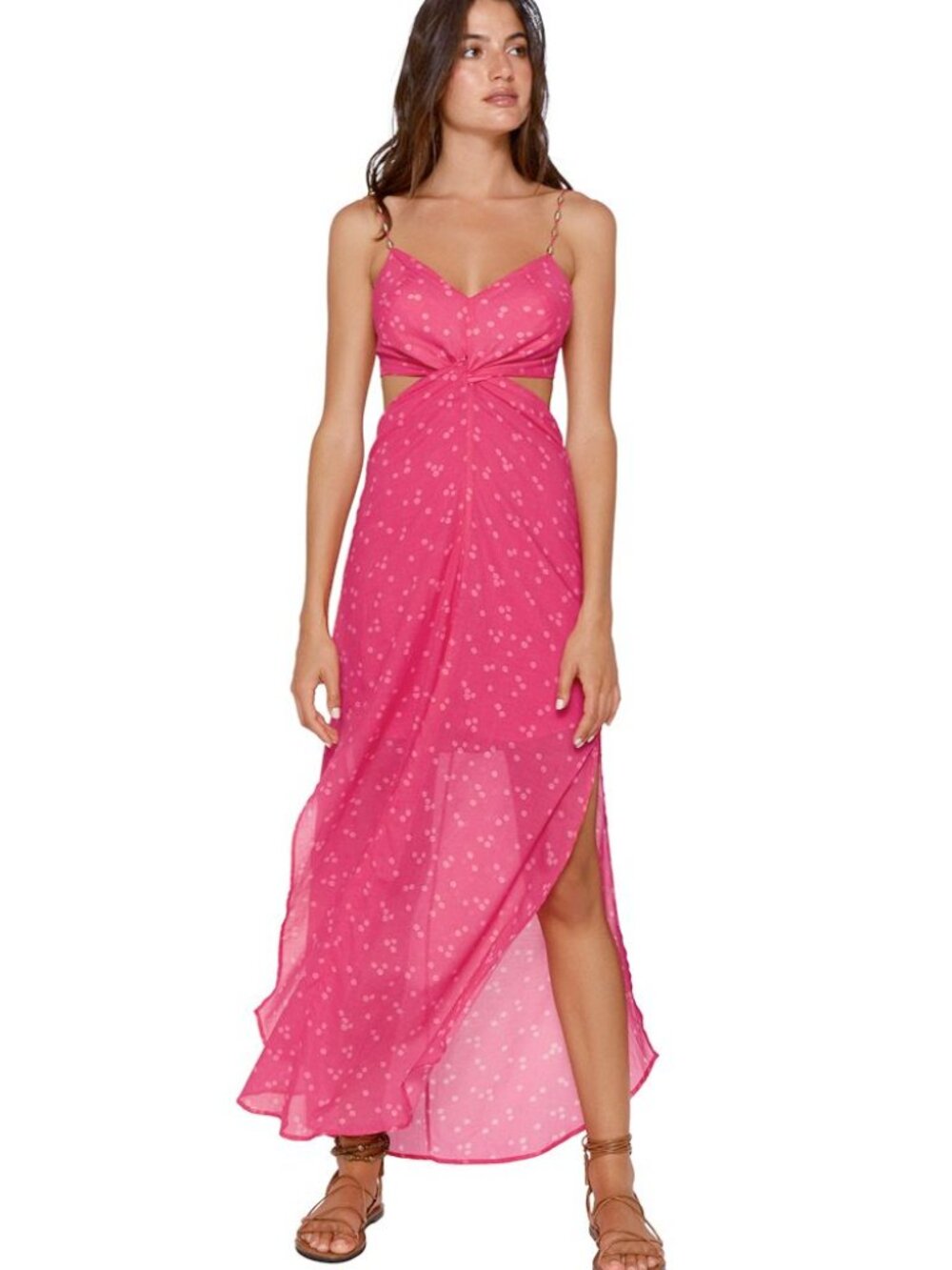 ViX Paula Hermanny Fuchsia Polka Dot Brigitte Cutout Maxi M